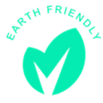 Green logo with a leaf and text that says earth friendly