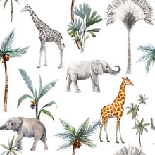 Sketched and Painted Safari Animal Pattern Wallpaper