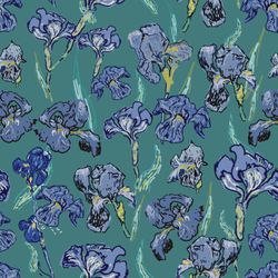 A-pattern-of-Periwinkle-blue-irises-painted-in-Vincent-van-Gogh’s-iconic-Impressionist-style