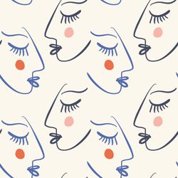Hand-drawn-simple-linework-wallpaper-pattern-illustration-of-abstract-woman-s-face-portraits-in-profile