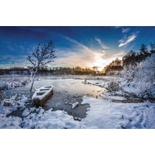 Old Boat On The Lake Covered With Snow Wall Mural
