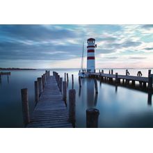 Ocean Pier And Lighthouse Wall Mural