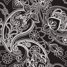 Henna Paisley - Black And White Wallpaper