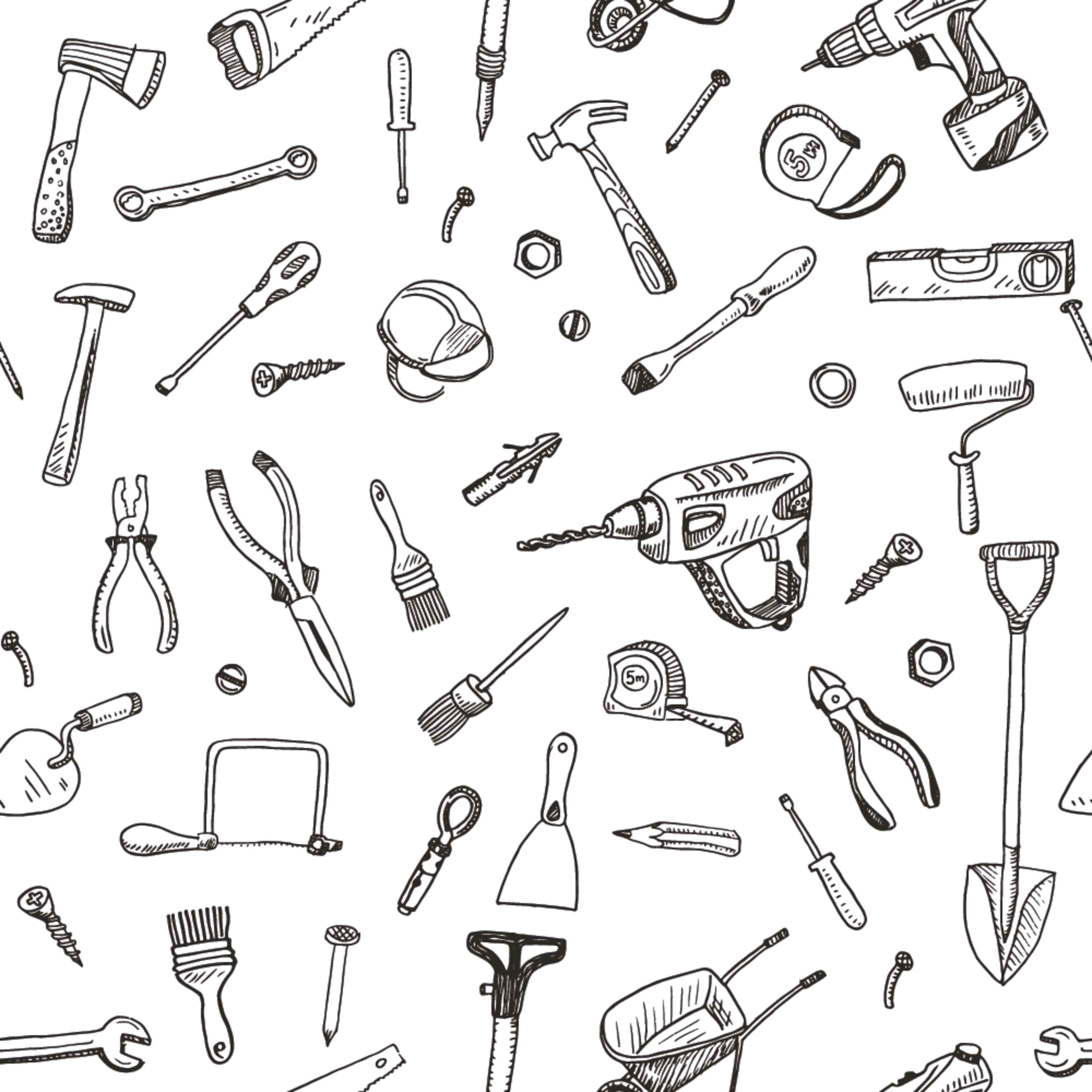 Hand Drawn Tools Pattern Wallpaper - Murals Your Way