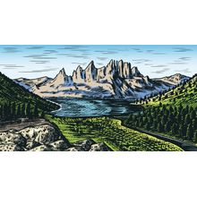 Engraved Forest And Alpine Peaks Wallpaper Mural