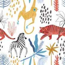 Playful Colored Pencil Jungle Pattern Wallpaper