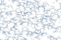 A-pattern-of-fluffy-white-clouds-drawn-with-blue-ink-on-a-white-background