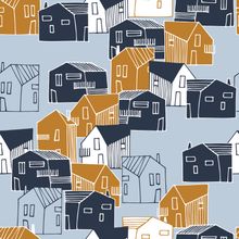 Happy House Townscape Pattern Wallpaper