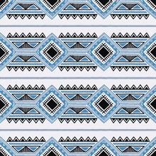 Hand Inked Blue and Black Aztec Wallpaper