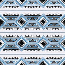 Hand Inked Blue and Black Aztec Wallpaper