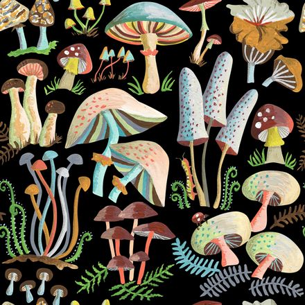 Midnight Mushroom Pattern Wallpaper - Murals Your Way