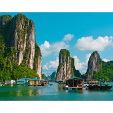Floating Fishing Village In Halong Bay, Vietnam Wall Mural