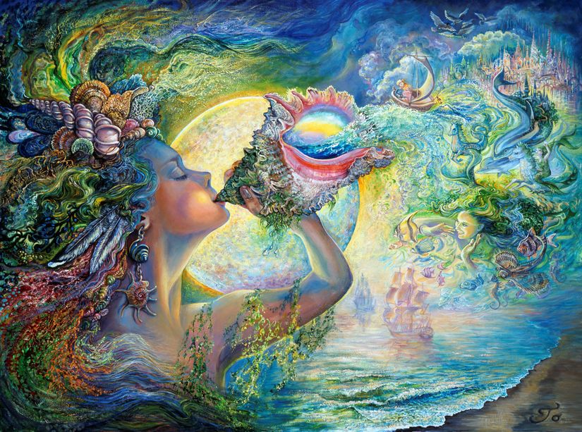 Josephine-Wall-fantasy-art-Call-of-the-Sea-painting-of-a-beautiful-gaia