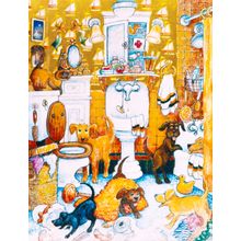 Orange Bathroom Pups Wallpaper Mural