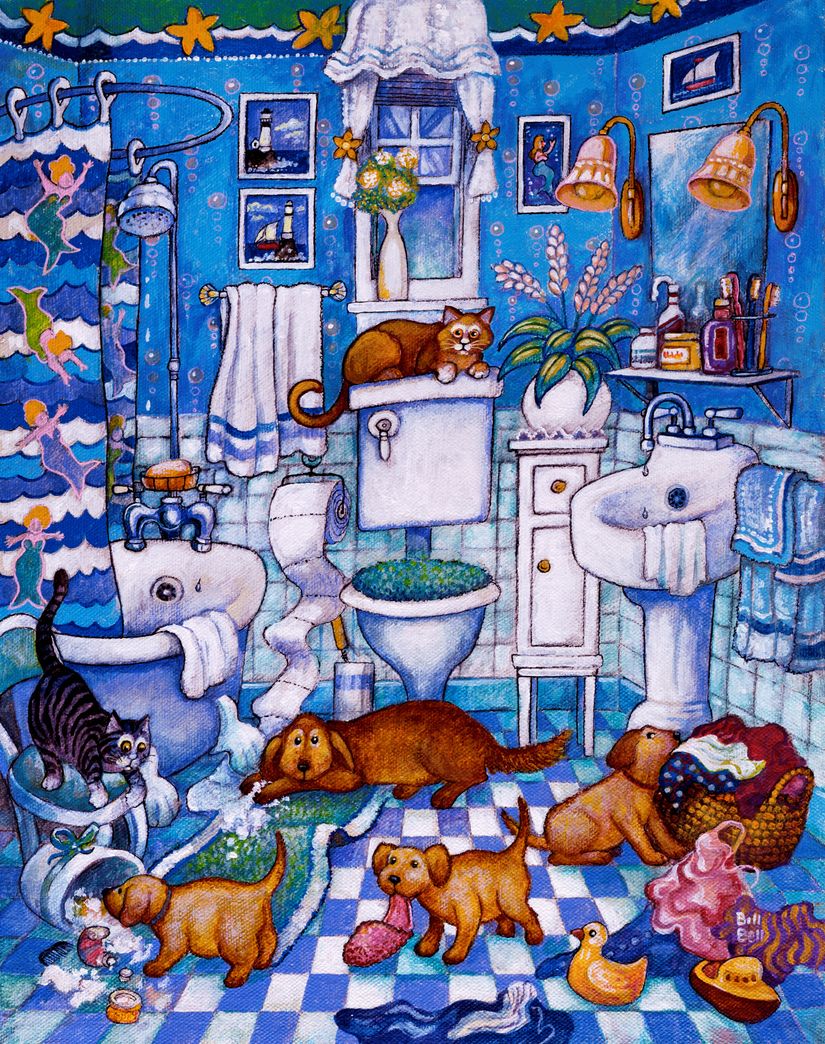 Bathroom-Pups-Mural-Wallpaper