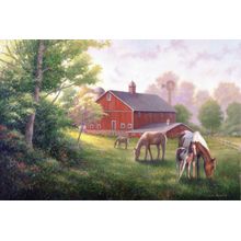 Country Road With Horses And Barn Wall Mural