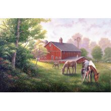 Country Road With Horses And Barn Mural Wallpaper