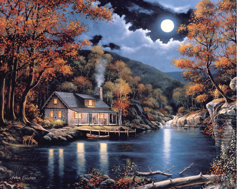 Cabin-By-The-Lake-Mural-Wallpaper