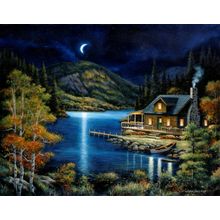 Moonlit Cabin Wall Mural