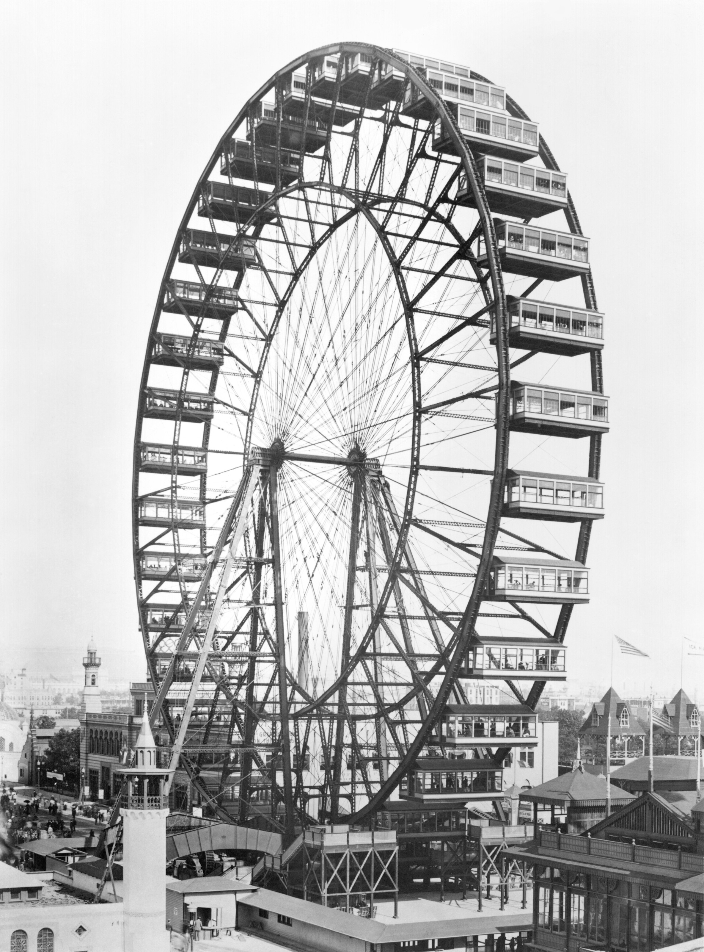 The ferris wheel at the World's Columbian Exposition of 1893 in Chicago ...