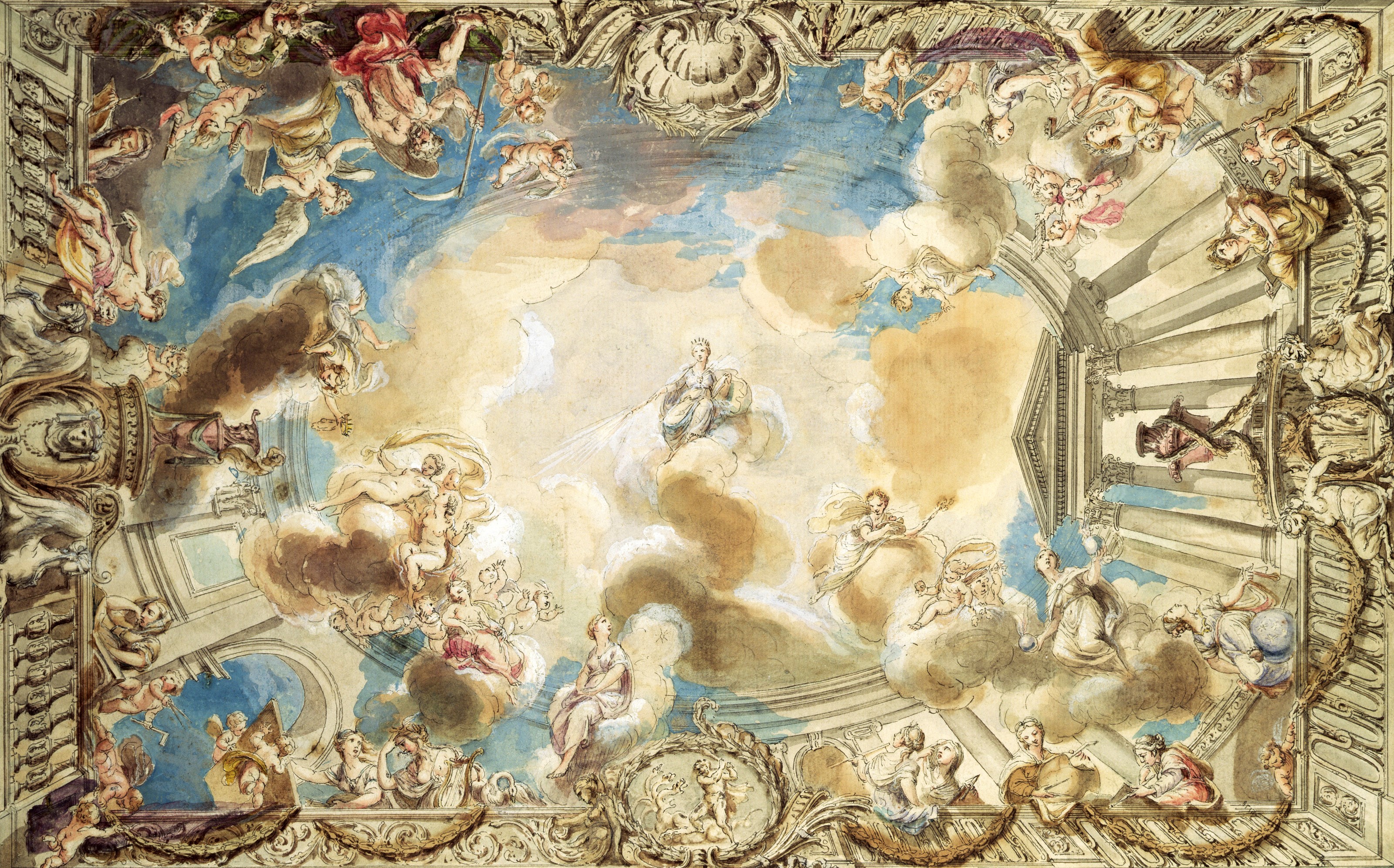 Ceiling Depicting Minerva Wallpaper Mural By Giovanni Cipriani - Murals  Your Way
