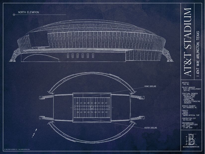 AT&T Stadium Blueprint Wallpaper Mural - Murals Your Way