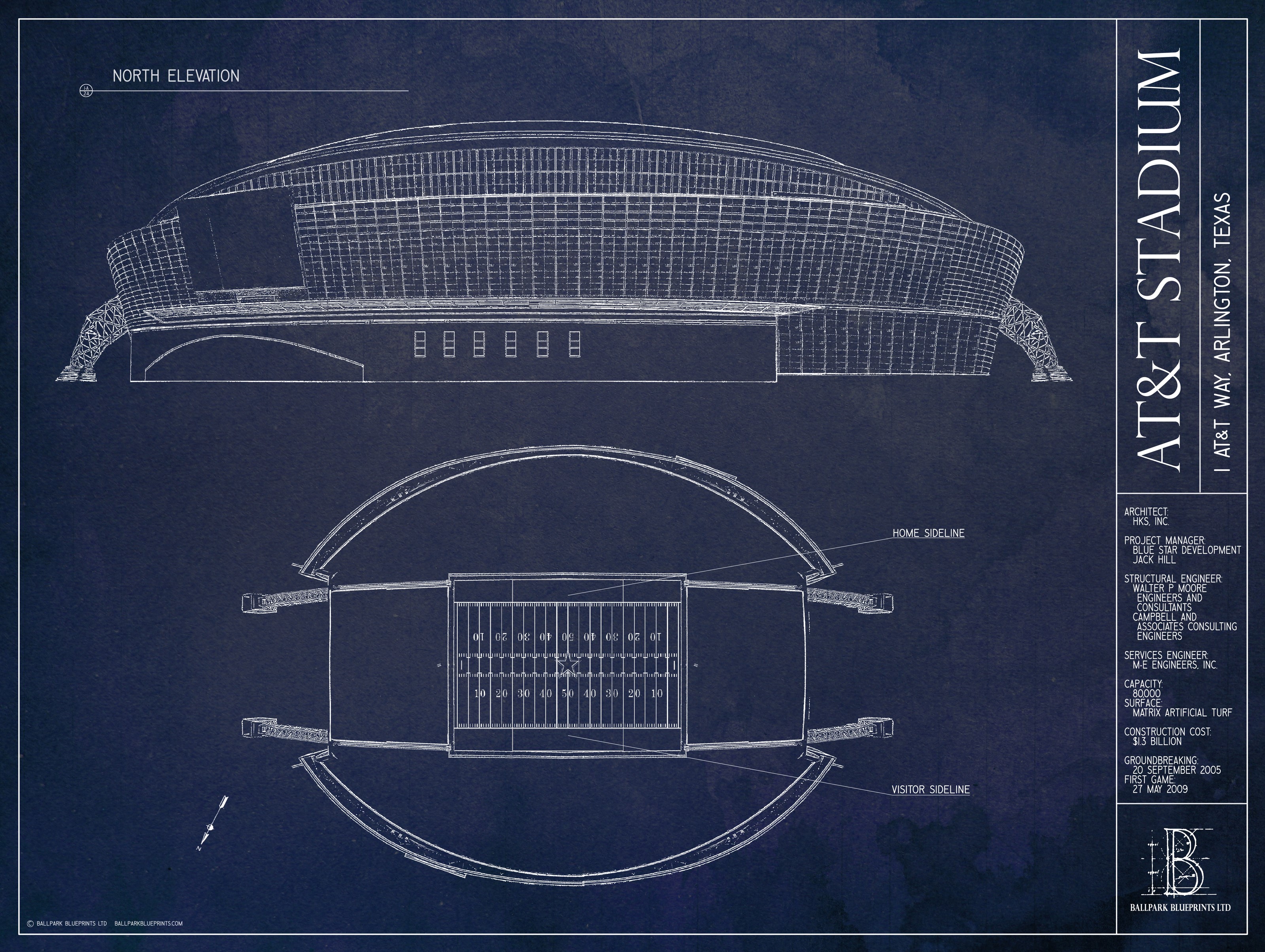 Ballpark In Arlington Blueprint Mural - Murals Your Way