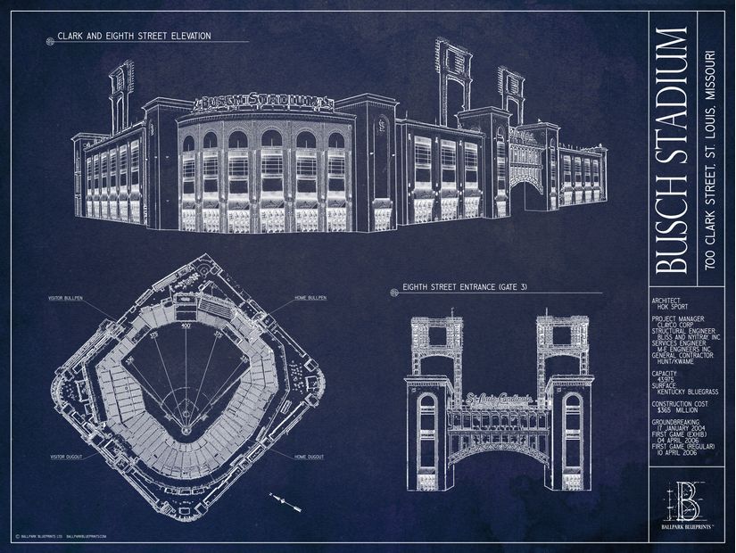 ballpark-blueprint-of-Busch-Stadium-in-St-Louis-with-architectural-drawings-and-notes