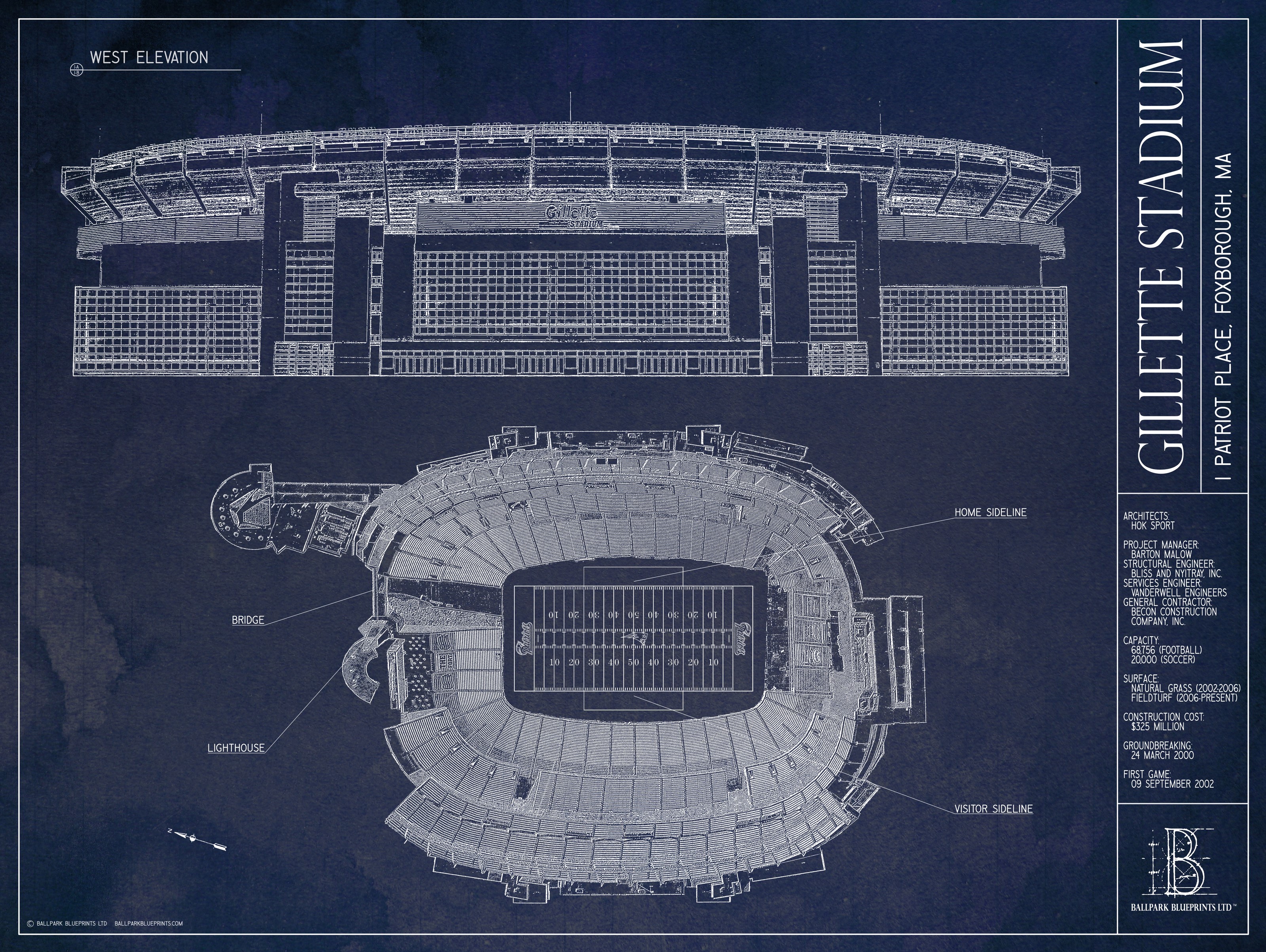 Elevated view of Gillette Stadium, New England Patriots Wall Art