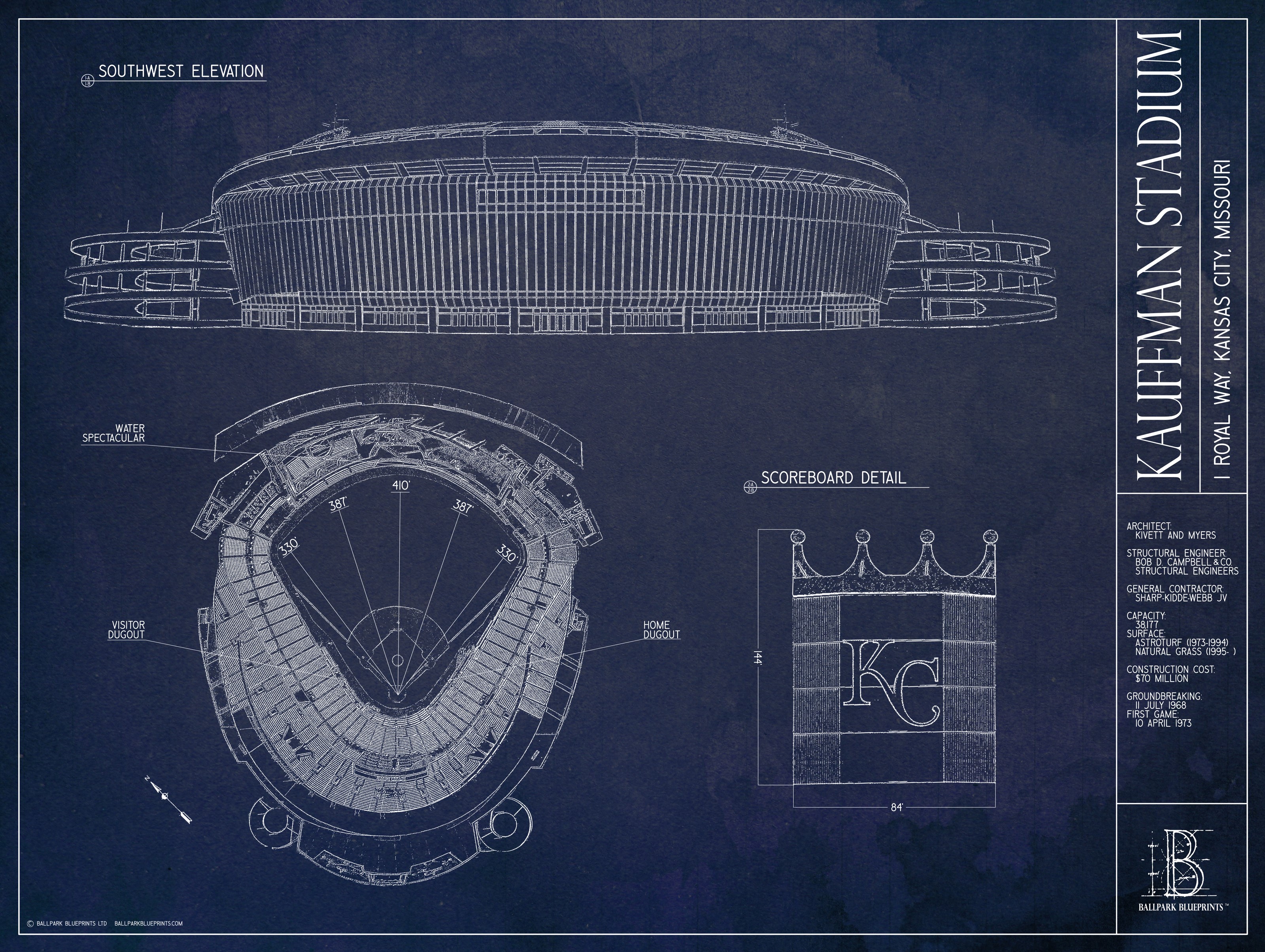 Kauffman Stadium Map Art by City Prints - The Map Shop