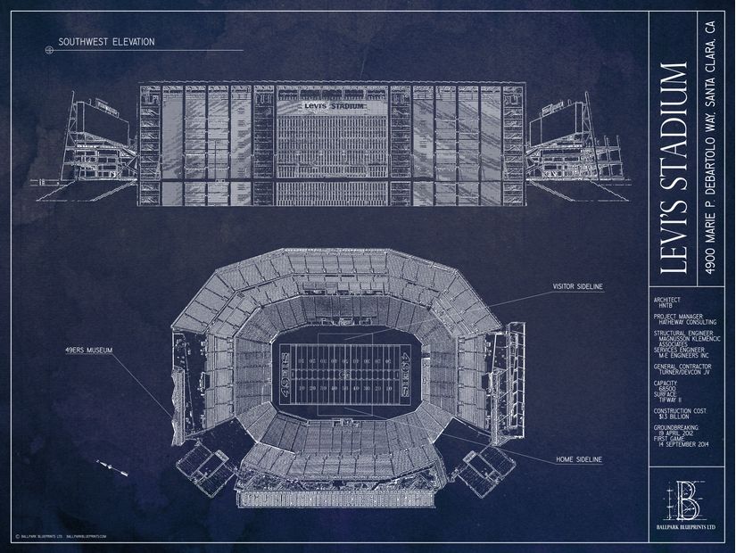 Levis Stadium Blueprint Mural - Murals Your Way