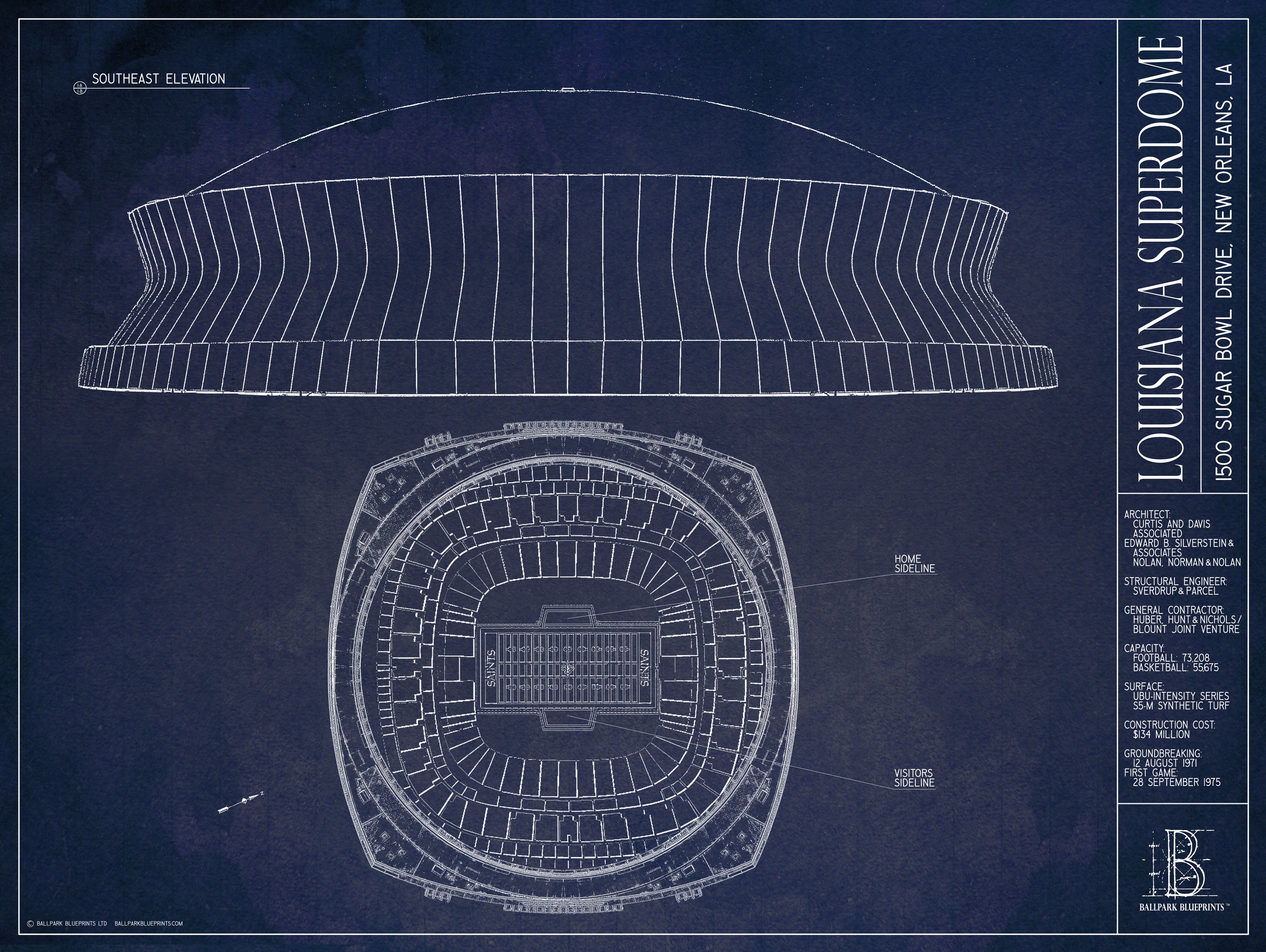 Superdome  New Orleans Saints – Ballpark Blueprints