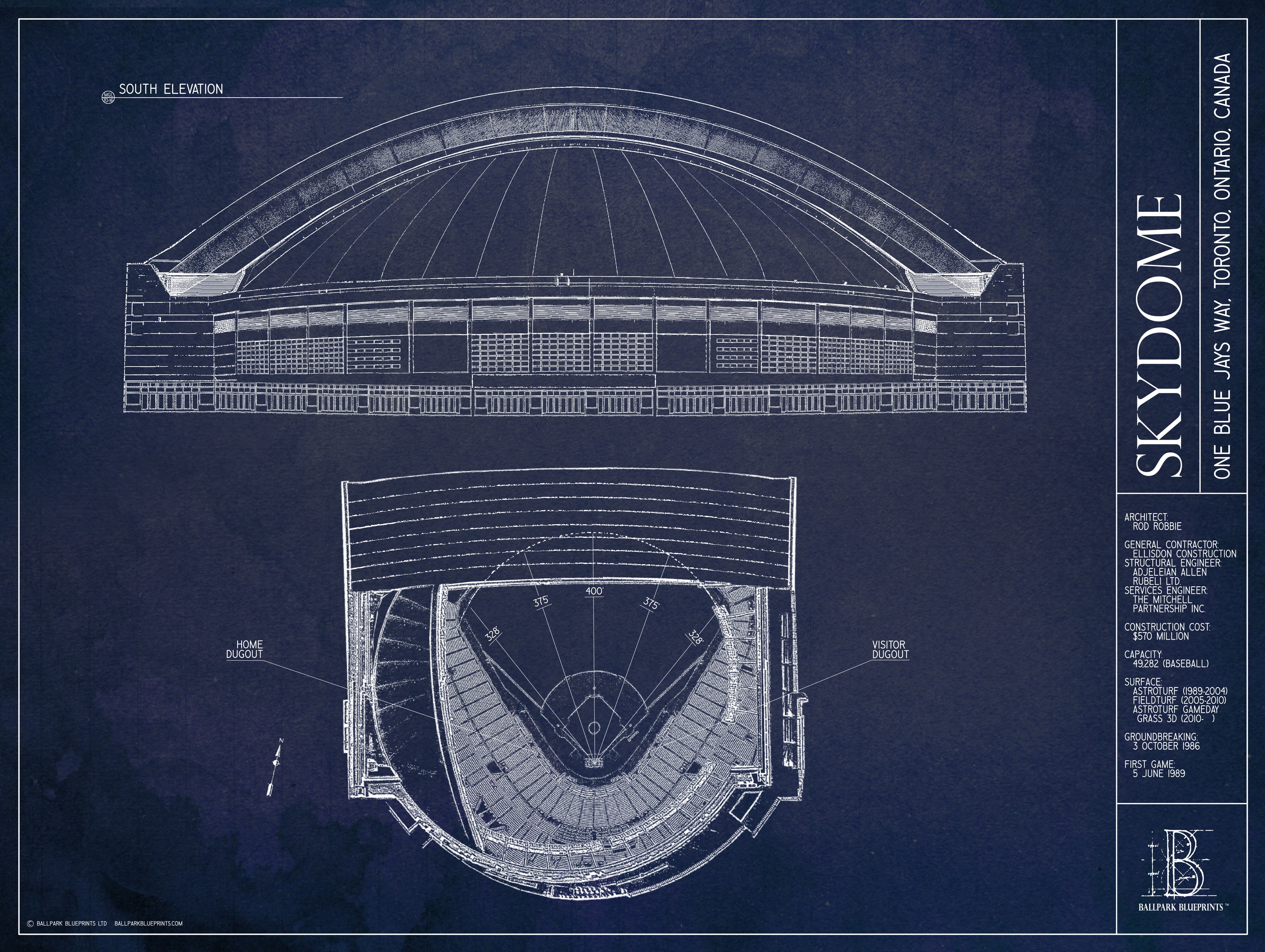 Toronto Blue Jays Rogers Centre Blueprint Vintage Baseball 