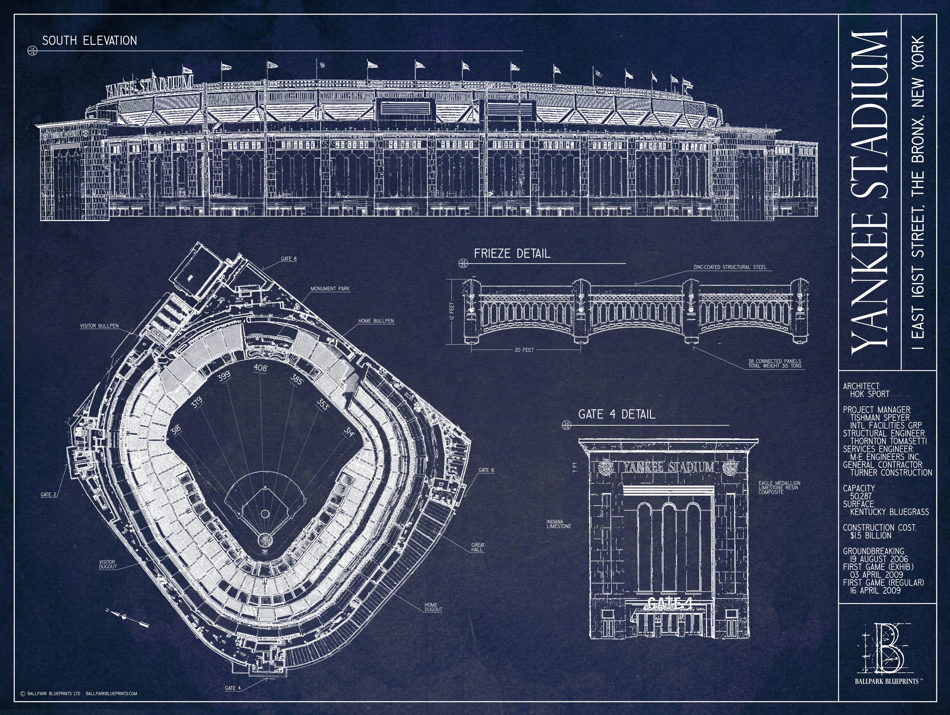 Yankee Stadium Blueprint Wall Mural  Yankee Stadium Blueprint Wallpaper -  Murals Your Way