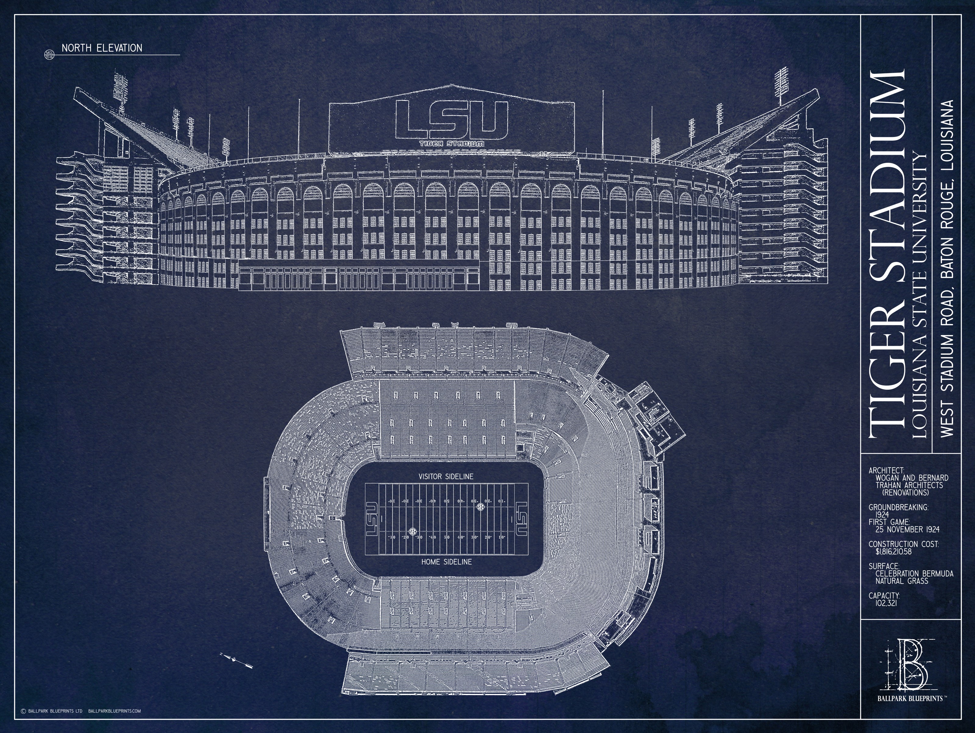 Old Tiger Stadium Blueprint Mural - Murals Your Way