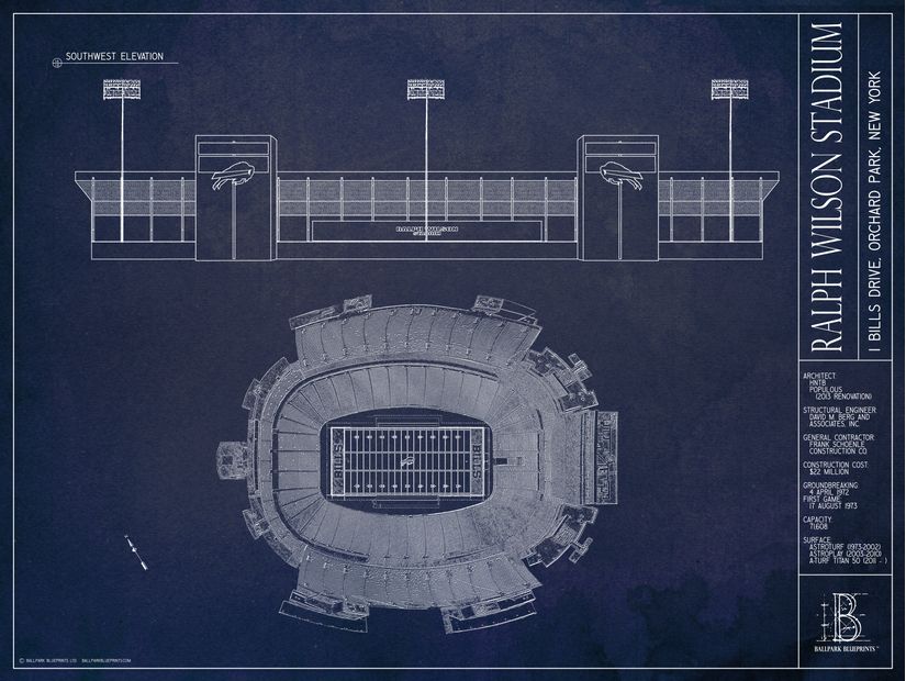 Ralph Wilson Stadium Blueprint Wall Mural - Murals Your Way