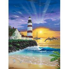 Dolphin Lighthouse Wallpaper Mural