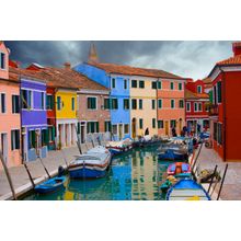 Colorful Houses On Borano Island Near Venice, Italy Wall Mural
