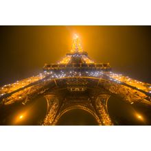 Eiffel Tower On A Foggy And Rainy Night Wall Mural