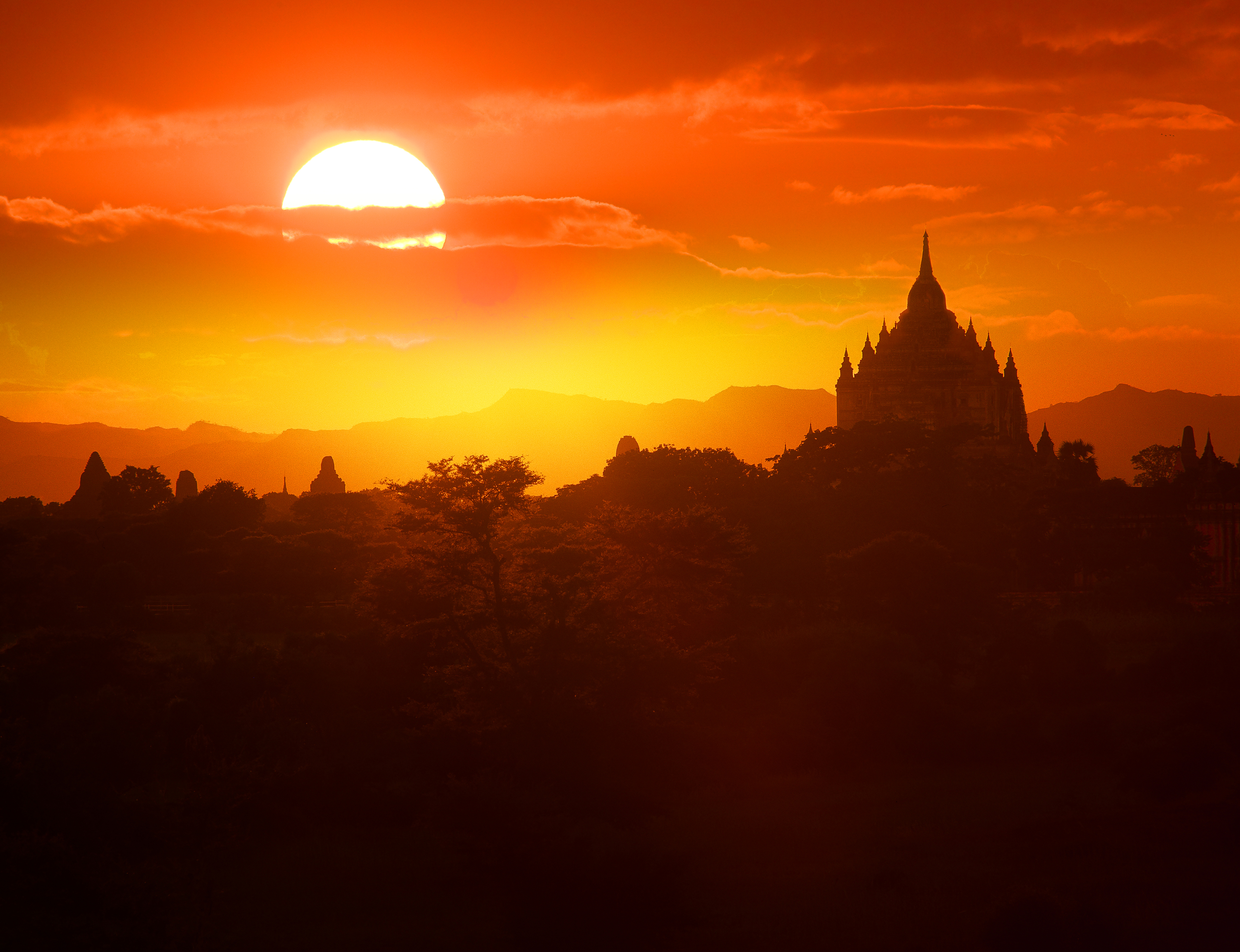 Download wallpaper Myanmar, temples, Bagan, section landscapes in  resolution 2047x1365