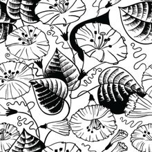 Mid-Century Modern Morning Glory Pattern Wallpaper