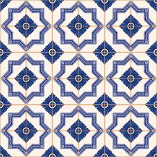 Blue and White Patchwork Pattern Wallpaper