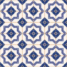 Blue and White Patchwork Pattern Wallpaper Mural