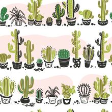 Hand Drawn Cacti On White Pattern Wallpaper