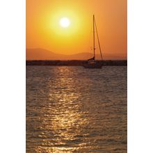 Yacht In The Sea At Sunset Wall Mural