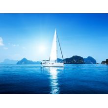 White Ship And Blue Waters Wallpaper Mural