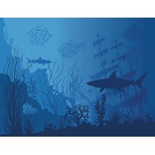 Blue Underwater Landscape Silhouette Wall Mural