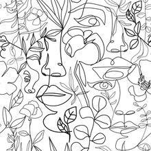 Forest Nymph Face Line Art Pattern Wallpaper