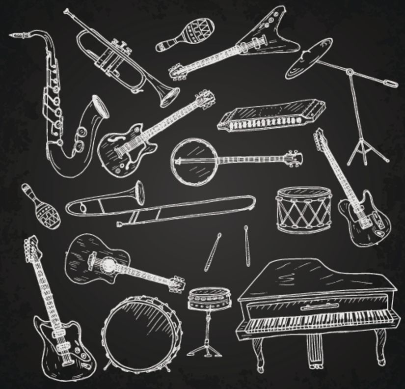 Hand Drawn Instruments Wall Mural Murals Your Way