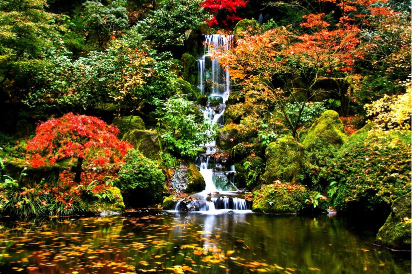 Small Waterfall In A Japanese Garden Mural - Murals Your Way